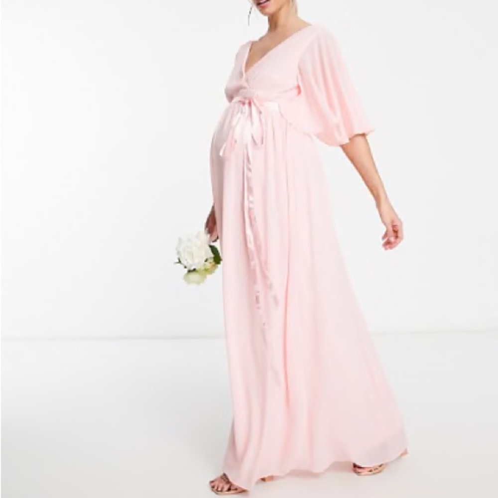 TFNC Pink Ruffled Maxi Gown - maternity friendly -NEW